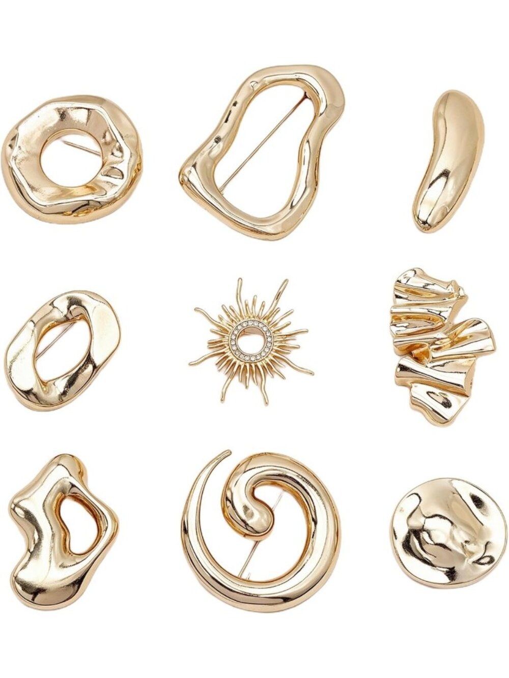 Vintage Gold Brooch Pins Set, 9 Elegant Women’s Brooches, Unique Accessories